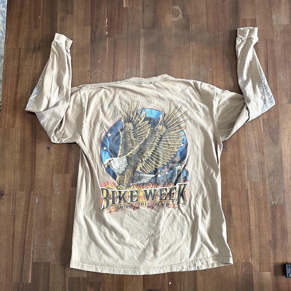 2012 Bike Week Daytona Beach Shirt Mens 2XL Tan Long Sleeve Biker Eagle